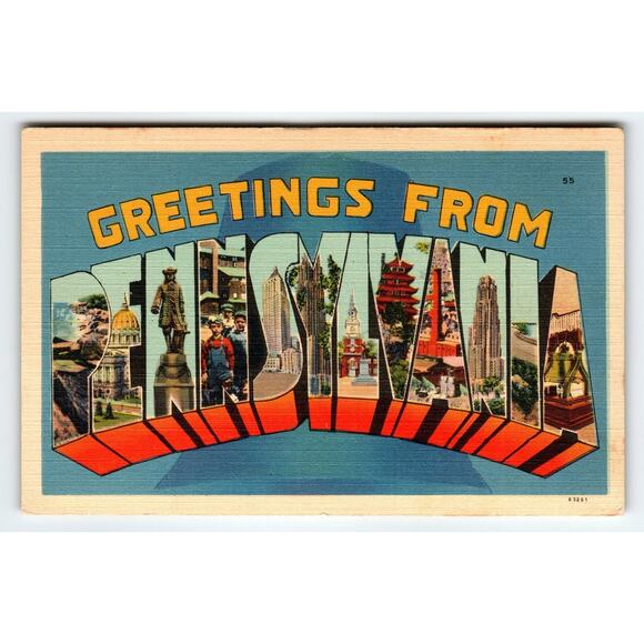 Vintage Greetings from Pennsylvania Linen Postcard by Pittsburgh News Co. - Picture 1 of 2